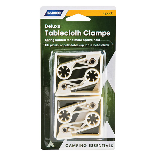 Camco Deluxe Table Cloth Clamp - Secures Your Table Cloth in Place and Prevents Lifting and Sliding During Windy Weather ; Fits Standard Picnic, Patio, and Campsite Tables - Pack of 4 (51077)