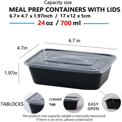 100 Piece Meal Prep 24oz Containers Set 24 oz for Food, Freezer & Microwave Safe BPA Free