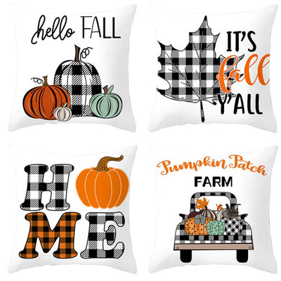 Fall Pillow Covers Thanksgiving Pillow Cases Decorative Buffalo Plaid Throw Pillow Covers Pumpkin Maple Leaf Square Linen Pillowcase for Autumn Thanksgiving Home Decor 18 X 18 Inch