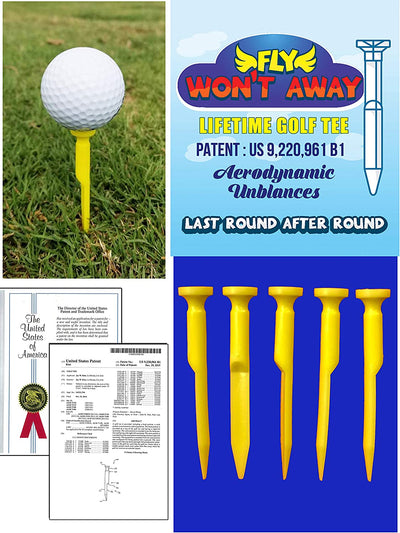 Won't Fly Golf Tee - Never Lose Another Tee 3" 1/8 High - Half Inch Wide Cup 5 Pack Yellow