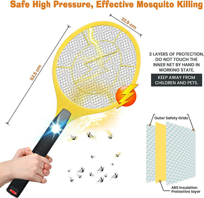  Rechargeable Electric Fly Swatter Racket & Bug Zapper - Handheld Indoor & Outdoor Racket – 400mAh Battery Operated Zapper for Pest Control, Mosquito Killer and Insect Catcher