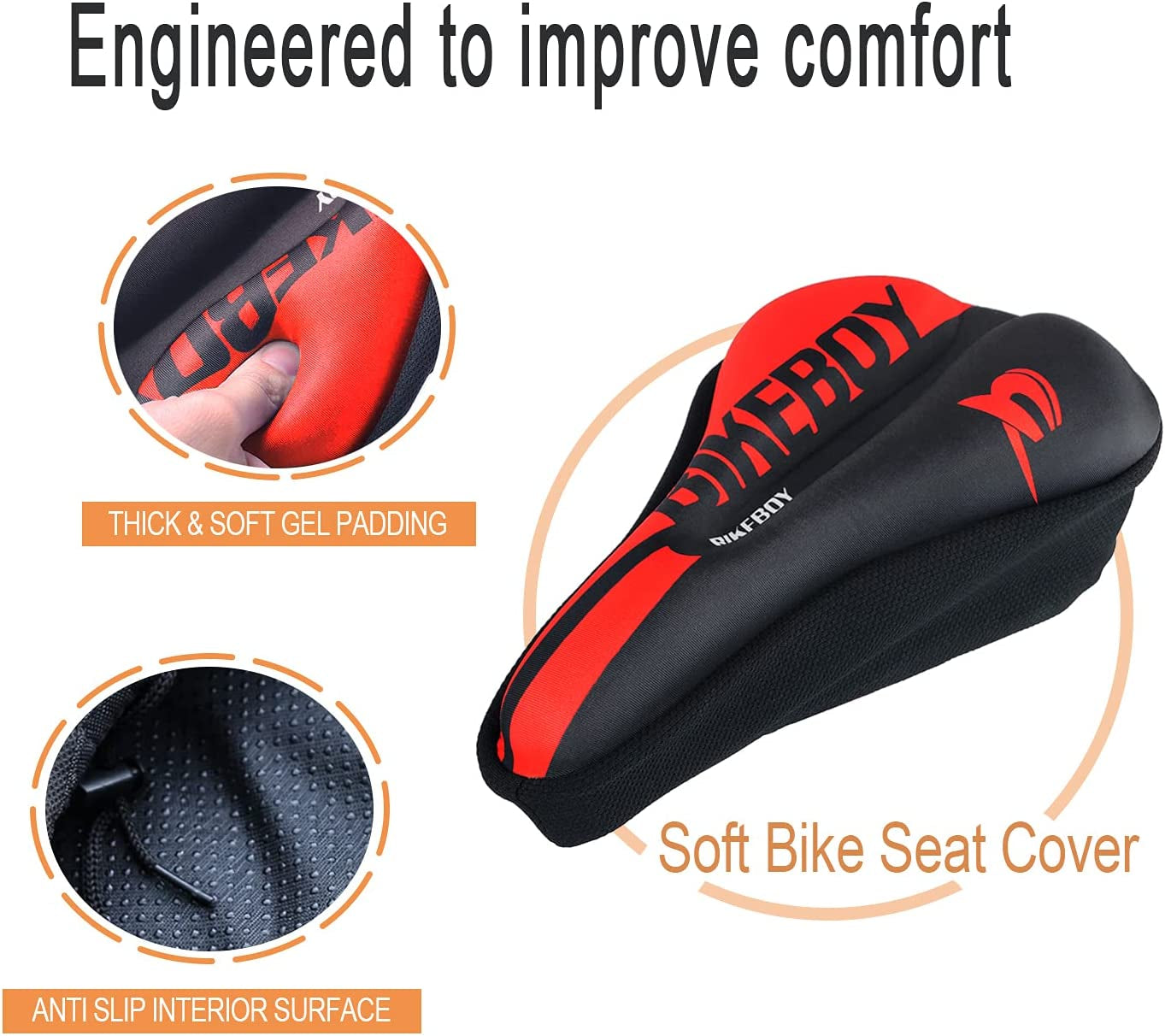  Padded Bike Seat Cover, Comfortable Gel Bike Seat Cushion for Men Women, Bicycle Seat Cushion Cover for Spin Bike, Stationary Bike, Indoor Outdoor Cycling