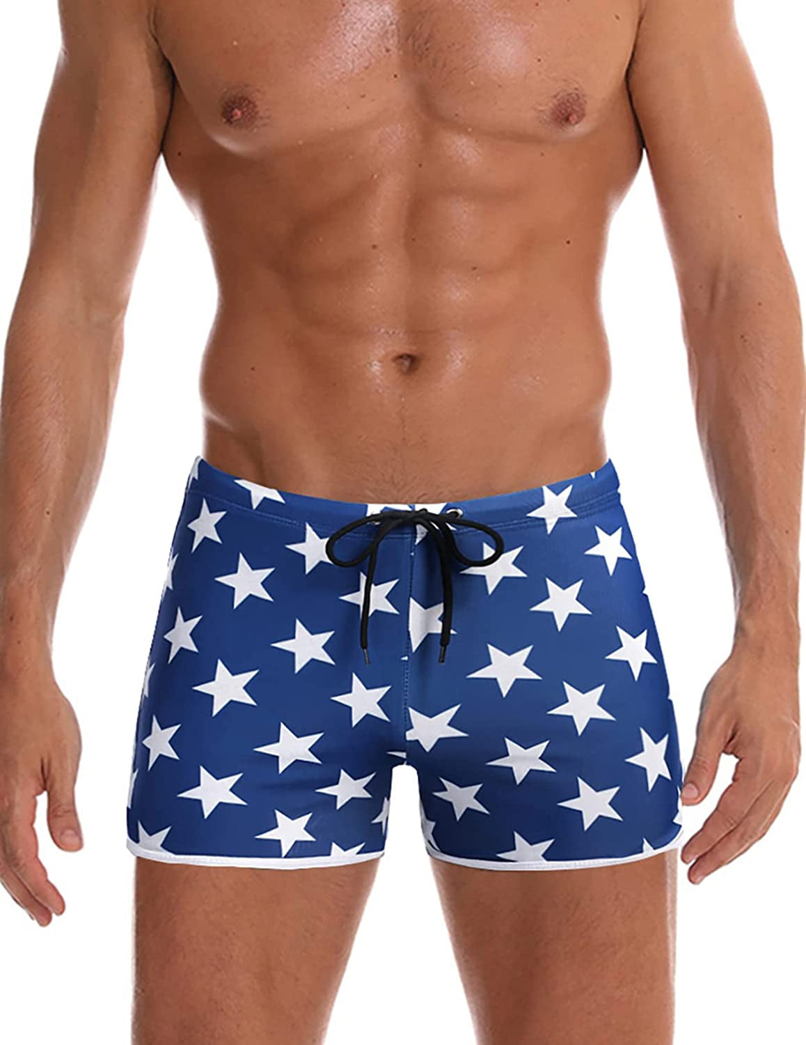  Mens Swimsuit Swim Trunks with Mesh Lining American Flag Swimwear Briefs Board Shorts