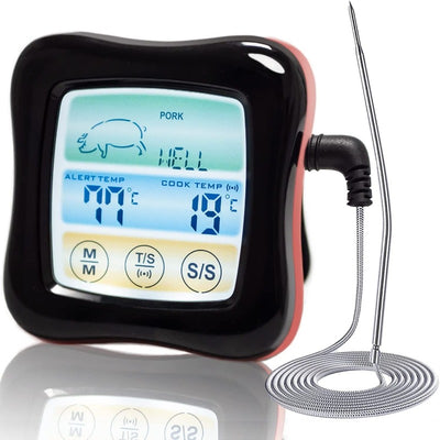 Digital Instant Read Meat Thermometers with Probe for Cooking and Grilling, Kitchen Timer, and Touchscreen LCD