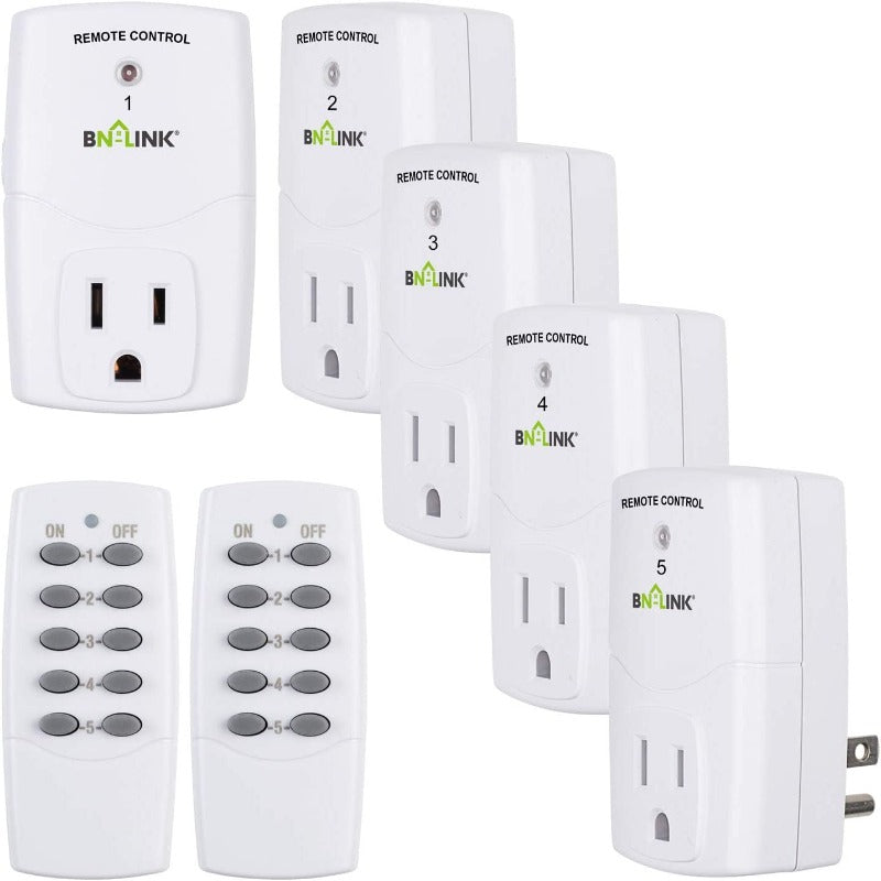 Wireless Remote Control Outlet Switch Power Plug in for Household Appliances, Wireless Remote Light Switches (2 Remotes + 5 Outlets)