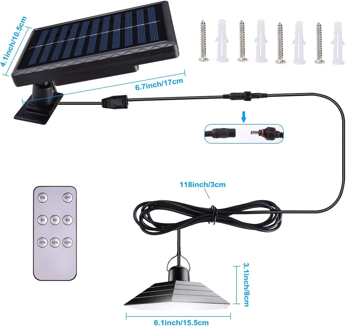  Solar Shed Light with Remote Control, 400LM Solar Lights Indoor Outdoor with 9.84ft Cable, IP65 Waterproof Solar Powered Pendant Light for Garage Patio Barn Chicken Coop