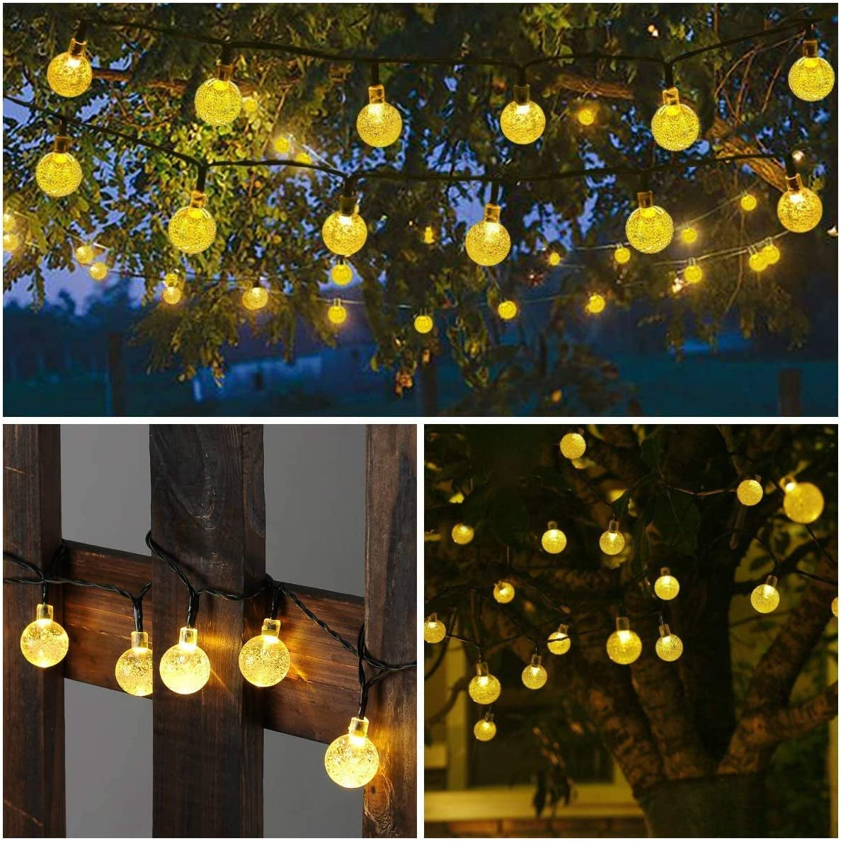  Solar Garden Lights, Outdoor String Lights with Balls, Waterproof 6m 30 LED 8 Twinkling Modes