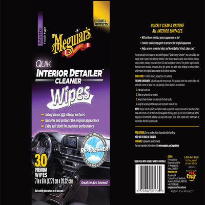 Meguiar's Quik Interior Detailer Cleaner Wipes,  30 Wipes