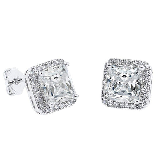 18K White Gold CZ Stud Earrings