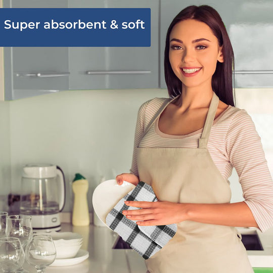  Set of 24 | 100% Cotton | 12 X 12 Inches | Checkered Pattern Brown Dish Towels Scrubbing Clothes Cleaning Rags Kitchen Essentials