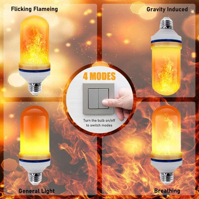 2 Pack LED Flickering Flame Effect Light Bulbs, E26, 4 Modes with Upside Down Effect