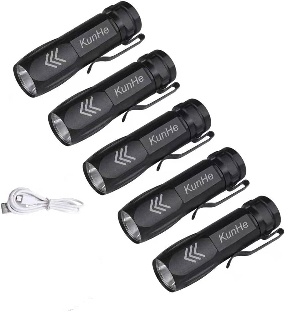 Pack of 5 Mini Small Pocket LED Flashlight USB Rechargeable 