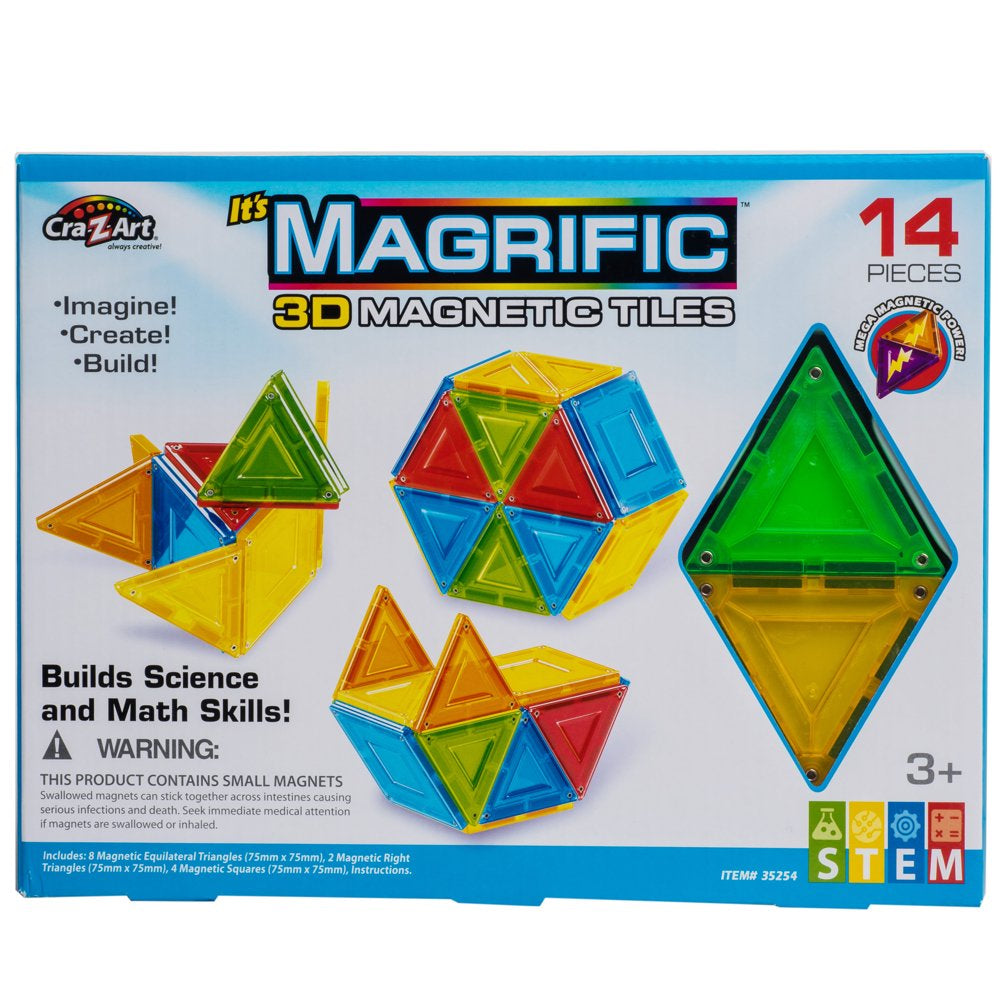  14 Piece Multicolor Magnetic Tiles Set, Child Ages 3 and Up