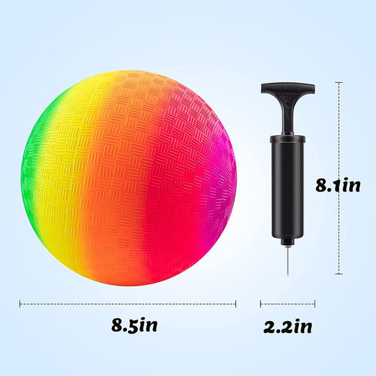Playground Balls Kickballs 8.5 Inch, Rainbow Playground Ball Set for Kids and Adults, Dodgeball Kick Balls Handball for Indoor & Outdoor Schoolyard Games with Hand Pump(4 Pack)