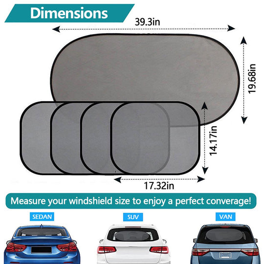 Set of 5 Car Sun Shades for Windows - Fits Most of Vehicles