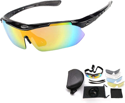 Anti-UV400 Cycling Glasses, Polarized Sports Sunglasses with 4 Interchangeable Lenses