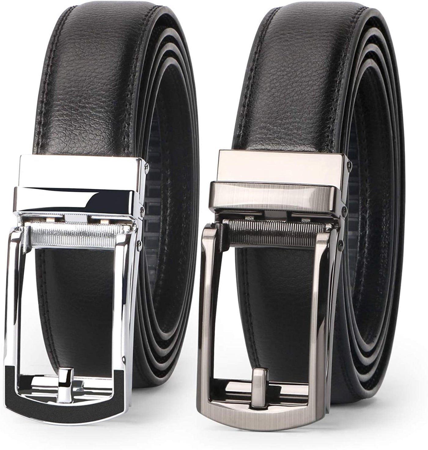 Set of 2 Leather Ratchet Dress Belt for Men