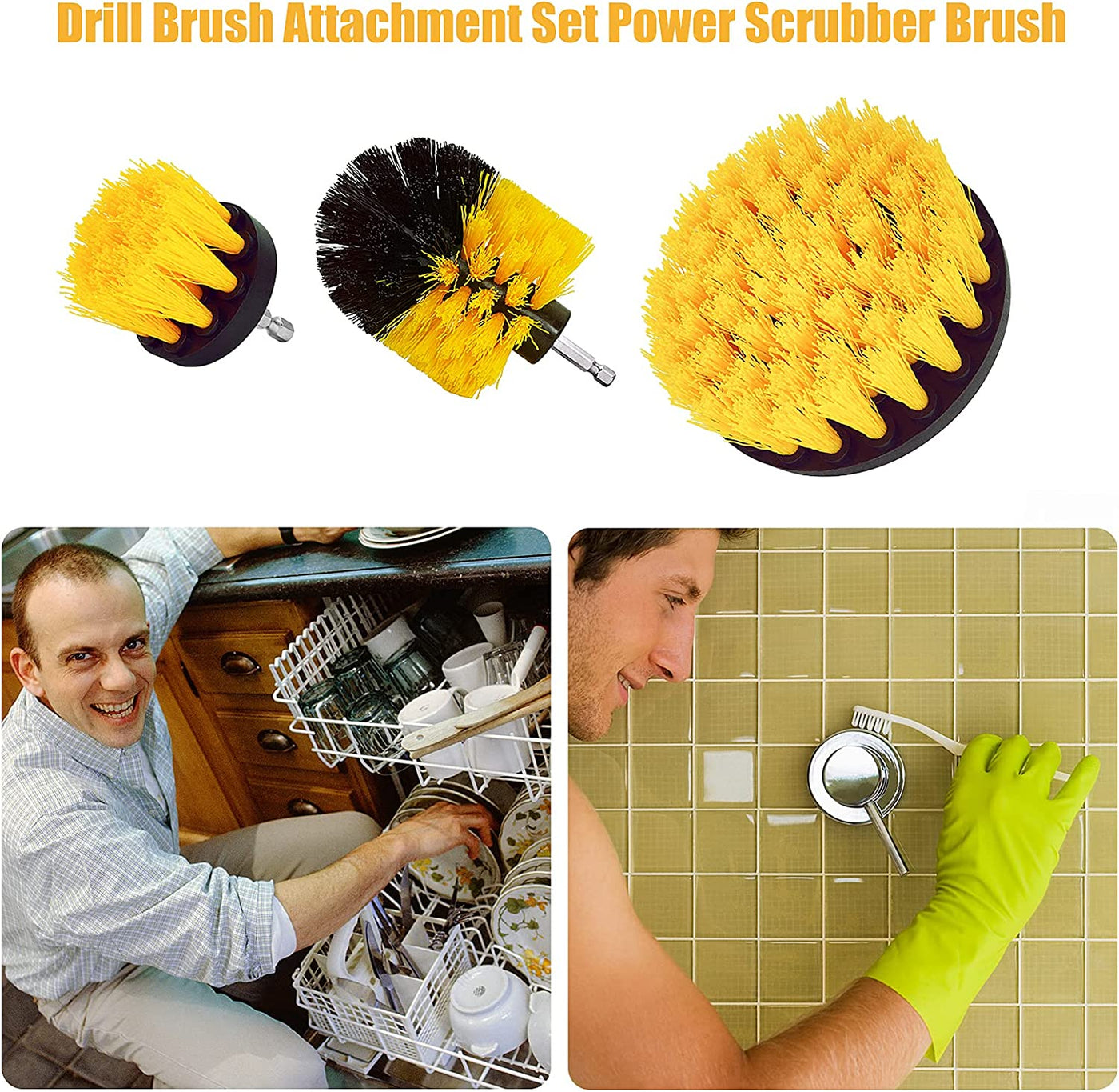 3 Piece Drill Brush Attachment Set - Power Scrubber Brush Cleaning Kit