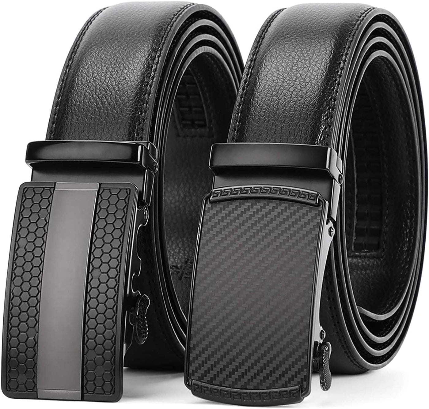 Set of 2 Leather Ratchet Dress Belt for Men
