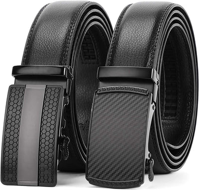 Set of 2 Leather Ratchet Dress Belt for Men