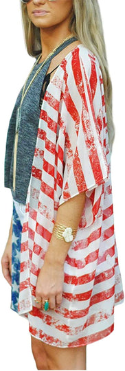 Women's American Flag Kimono  Cover Up Lightweight 