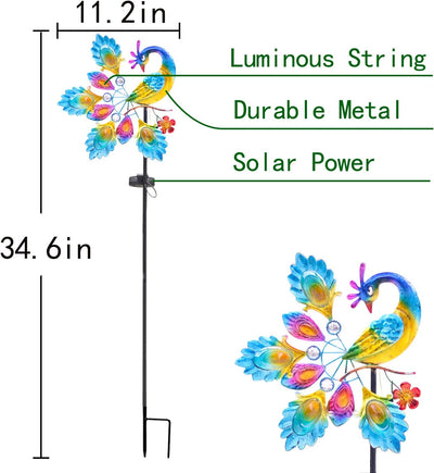  Garden Solar Lights Pathway Outdoor,Peacock Garden Stake Metal Lights Decorative Yard Art Waterproof LED Garden Lights,for Patio Yard Walkway Pathway Lawn Decoration