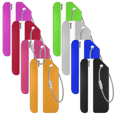 8 Pcs Luggage Tags with Steel Loop and Name ID Card, 3.14*1.57 Inches Aluminium Luggage Tags for Suitcases, Travel Baggage Bag Tags Suitable for Luggage Suitcase Baggage (8 Colors)