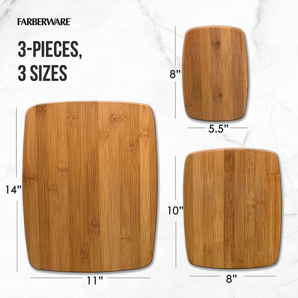  3-Piece Kitchen Cutting Board Set, Reversible Chopping Boards for Meal Prep and Serving, Charcuterie Board Set, Wood Cutting Boards, Assorted Sizes, Bamboo