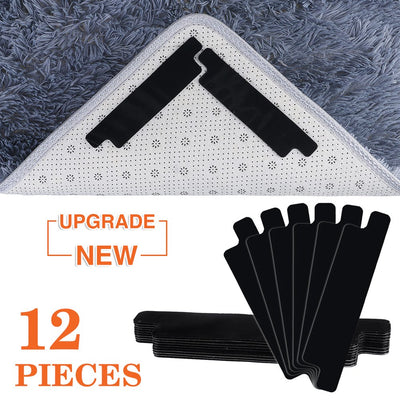 ® 12 Pack anti Slip Rug Gripper,Rug Tape for Hardwood Floors Area Rugs,Double Sided Carpet Tape,Black