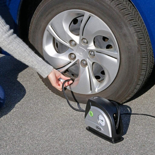 12V Tire Inflator, Portable Car Air Compressor with Analog 100 psi Dial Gauge, Long Hose and LED Light