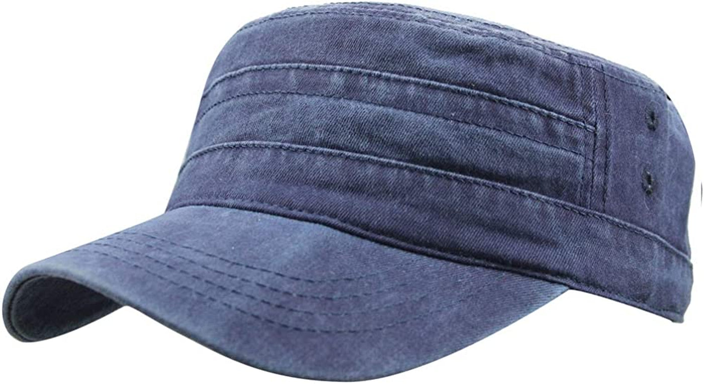 Men's Cotton Flat Top Peaked Baseball Twill Army Military Corps Hat Cap Visor