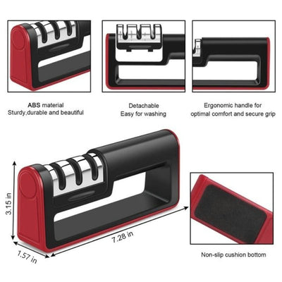 3-Stage Knife Sharpening System, Coarse, Medium and Fine with Non-Slip Base - Easy to Use