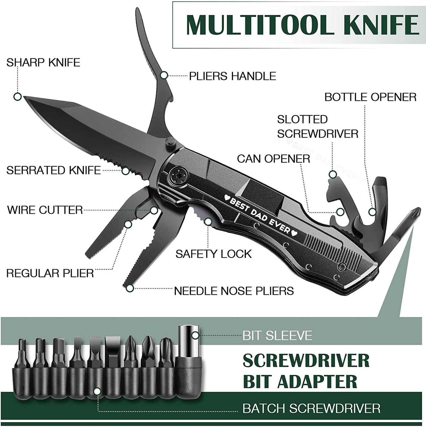 Gifts for Dad from Daughter Son,Fathers Day Birthday Christmas Dad Gifts,Multitool Knife "BEST DAD EVER",Multi tool for Climbing,Camping,Cycling,Hiking