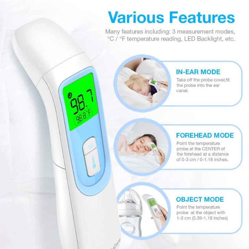 Touchless Smart Infrared Thermometer with LCD Digital Screen (3-in-1 Measurement) for Adults and Children