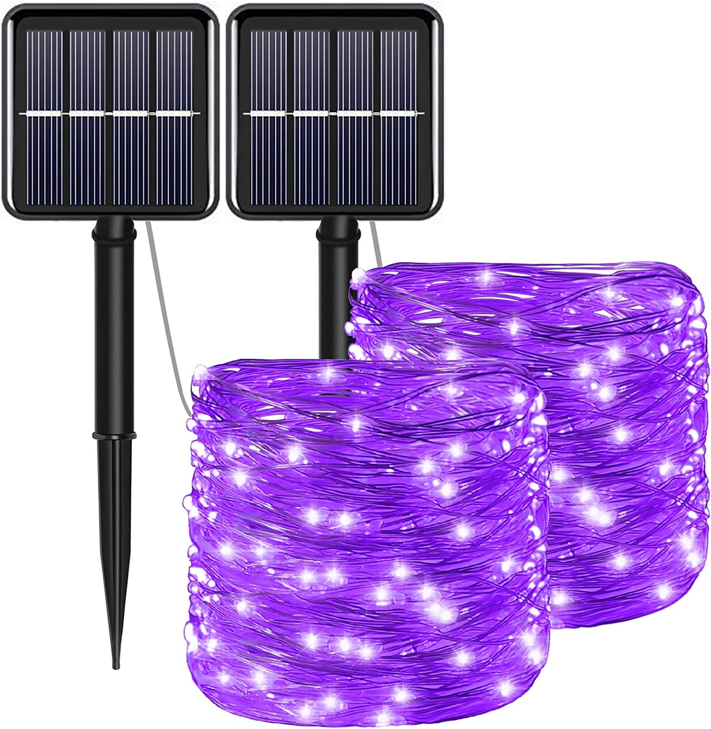 4th of July Patriotic Decorations for Home Outdoor Lights-Red White Blue Solar String Lights,2Pack Each 100LED 33ft 