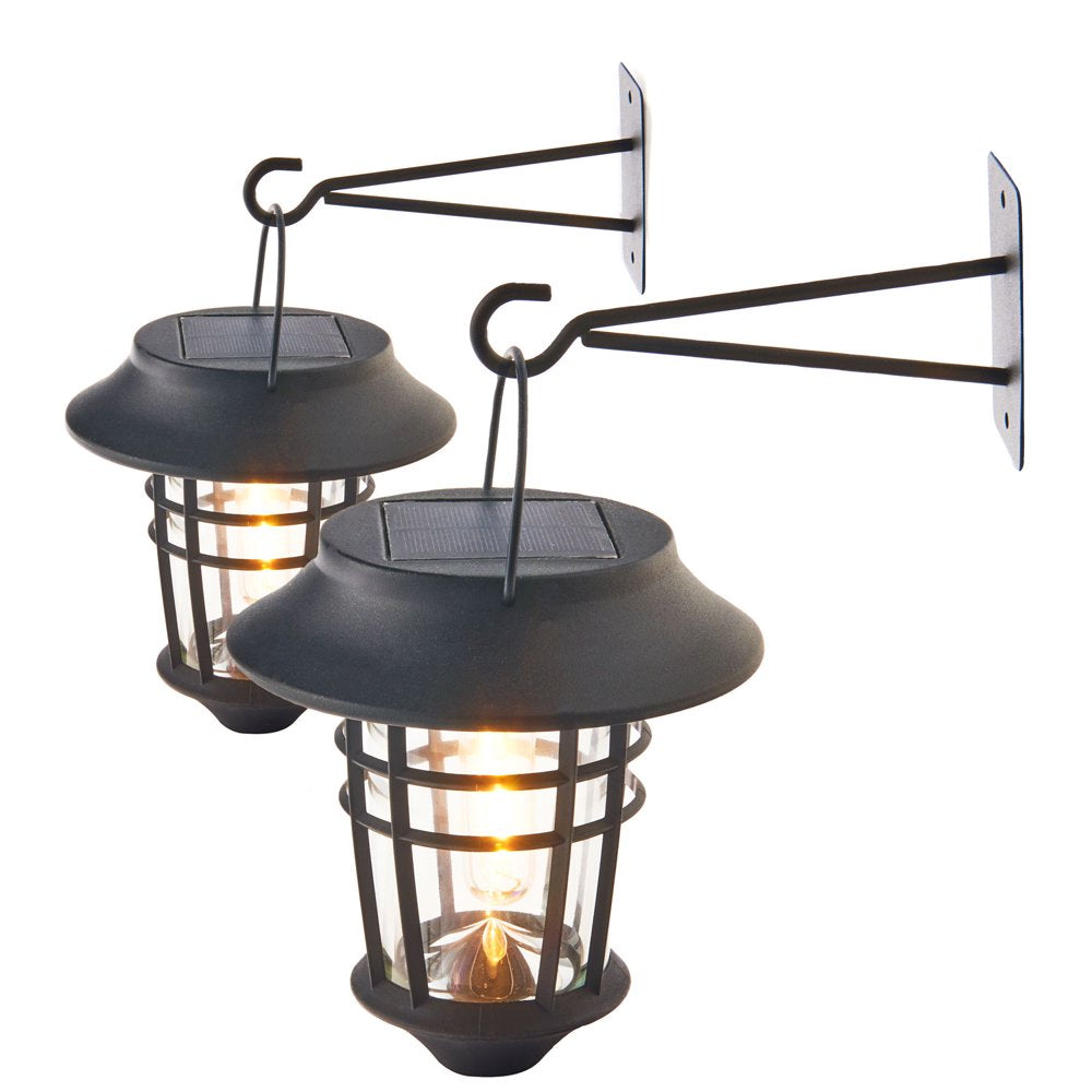 Solar Lantern Wall Lights, Outdoor - 2 Pack Wall Mounted Hanging Lanterns