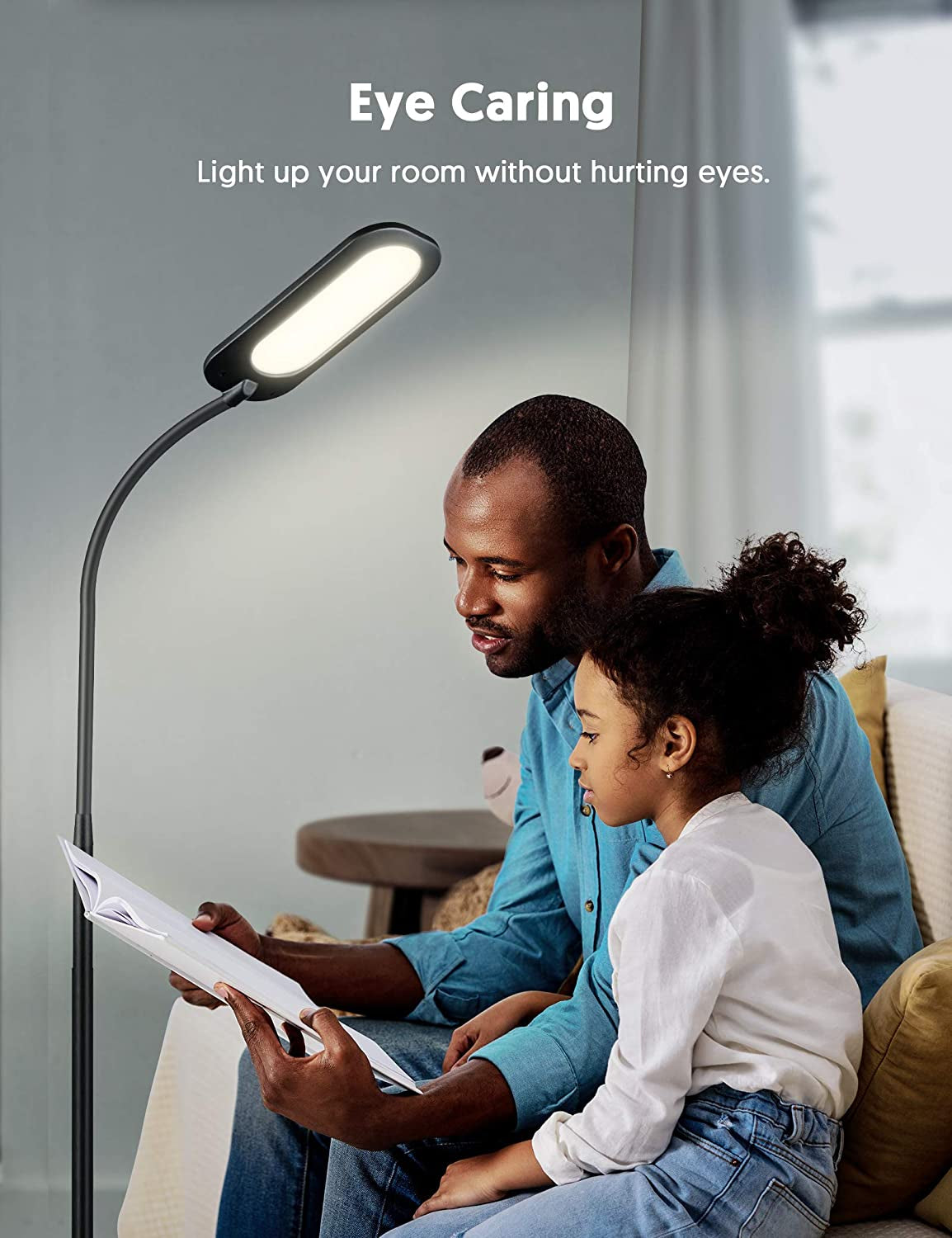 LED Floor Lamp, Standing Light with Adjustable Gooseneck, Touch Control, 5 Color Temperature & 4 Brightness Levels