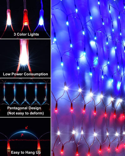  LED American Flag Lights for Outdoors, IP44 Waterproof 420 LED USA Flag Net Light for Christmas, Fourth of July, Memorial Day, Independence Day, Veterans Day