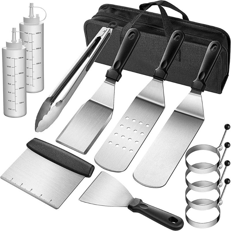12 Pcs Grill Accessories Set, Flat Top Grill Accessories Kit Barbecue Tools Set with Spatula Scraper Tongs Cooking Utensils Carrying Bag 