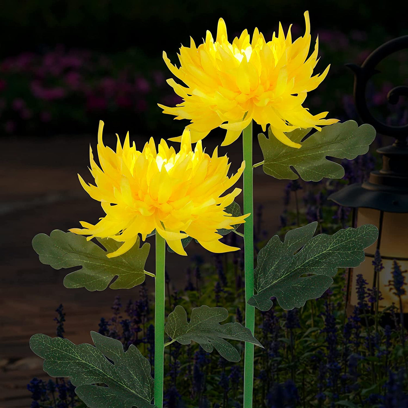  2 Pack Solar Garden Stake Lights, Outdoor Chrysanthemum Lights, LED Solar Powered Lights for Patio Lawn Garden Yard Pathway Decoration, Yellow