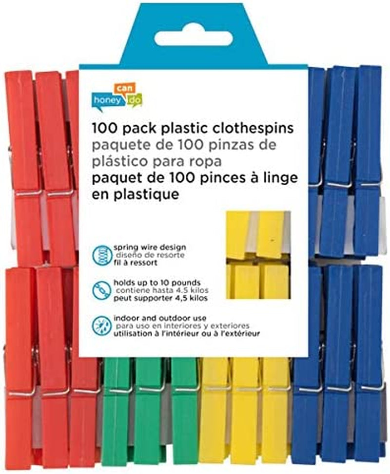 Honey-Can-Do Colored Plastic Clothespins, 100-Pack