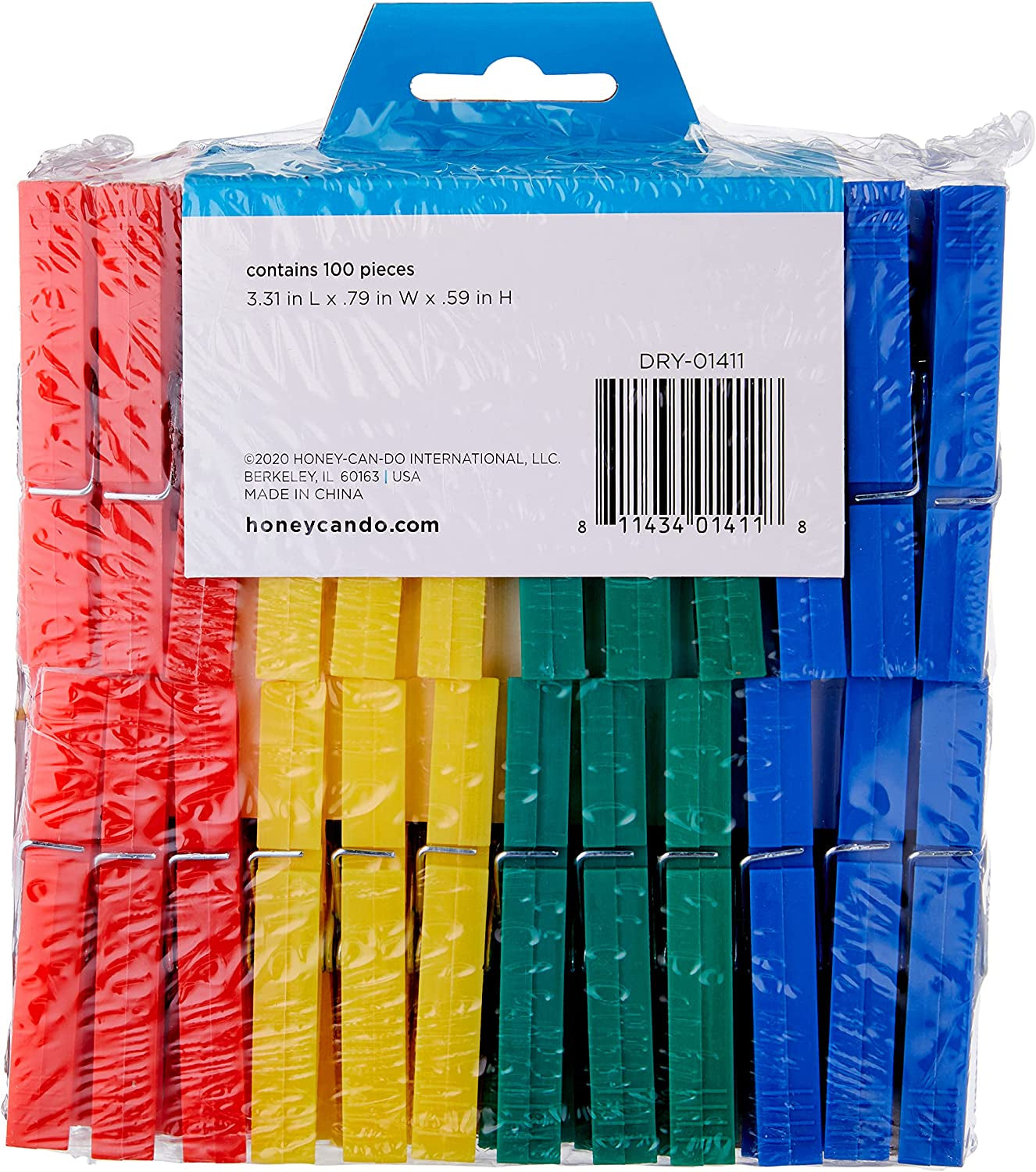 Honey-Can-Do Colored Plastic Clothespins, 100-Pack