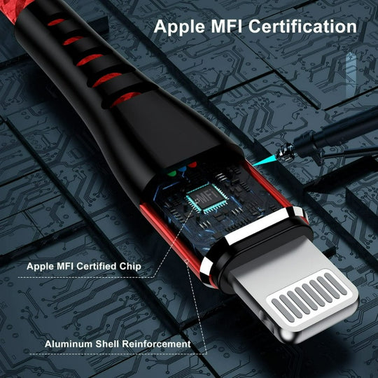 Mfi Certified Lightning Cable, 3Pack 3/6/6 FT Long Iphone Charger, Premium Nylon Iphone USB Cables, Fast Charging