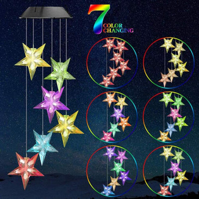  Large Star Solar Light, Solar Star Wind Chime Color Changing Waterproof Outdoor Solar Garden Decorative Lights for Walkway Pathway Backyard Christmas Decoration Parties (Large Star)