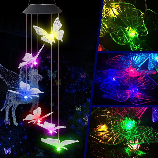 Butterfly Solar Light, Epicgadget Solar Butterfly Wind Chime Color Changing Outdoor Solar Garden Decorative Lights for Walkway Pathway Backyard Christmas Decoration Parties (Clear Wing Butterfly)
