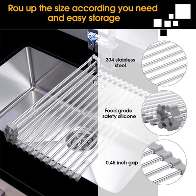 Stainless Steel Roll Up Over The Sink Drainer 