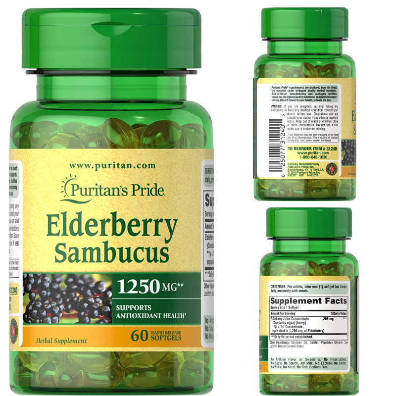 Elderberry Sambucus 1250mg Soft Gels, Supports antioxidant Health