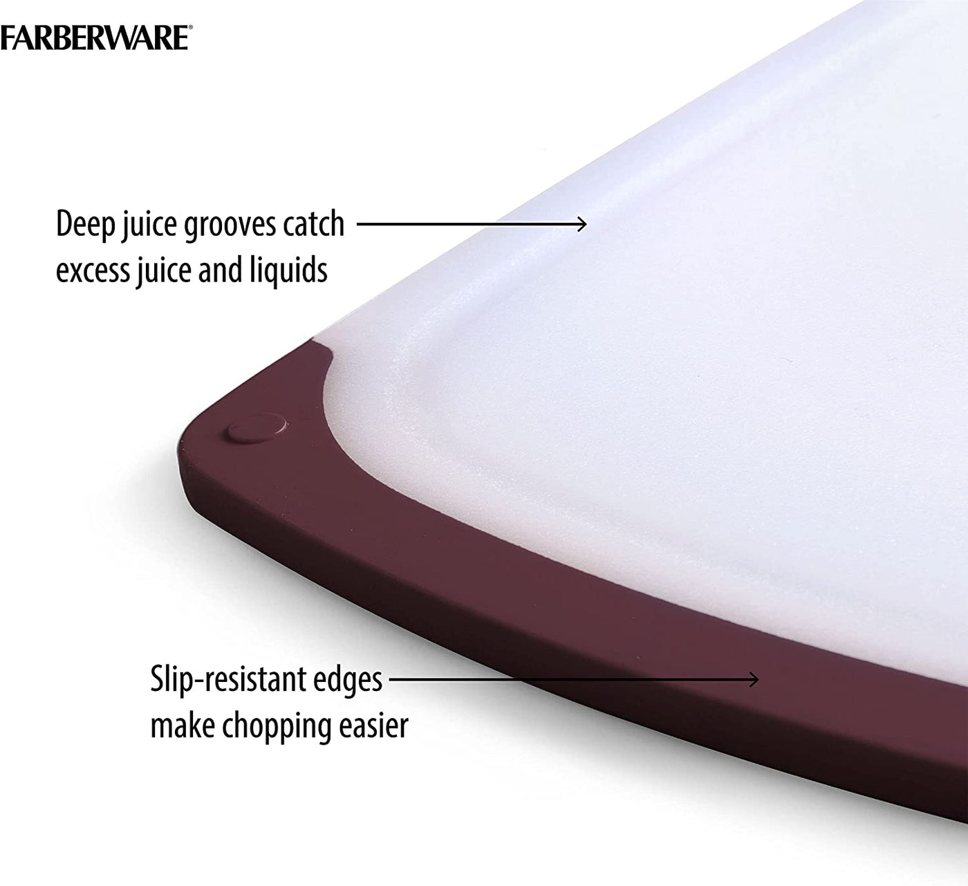 Farberware Non Slip Plastic Cutting Board Set with Juice Grooves, 3-Piece, Maroon