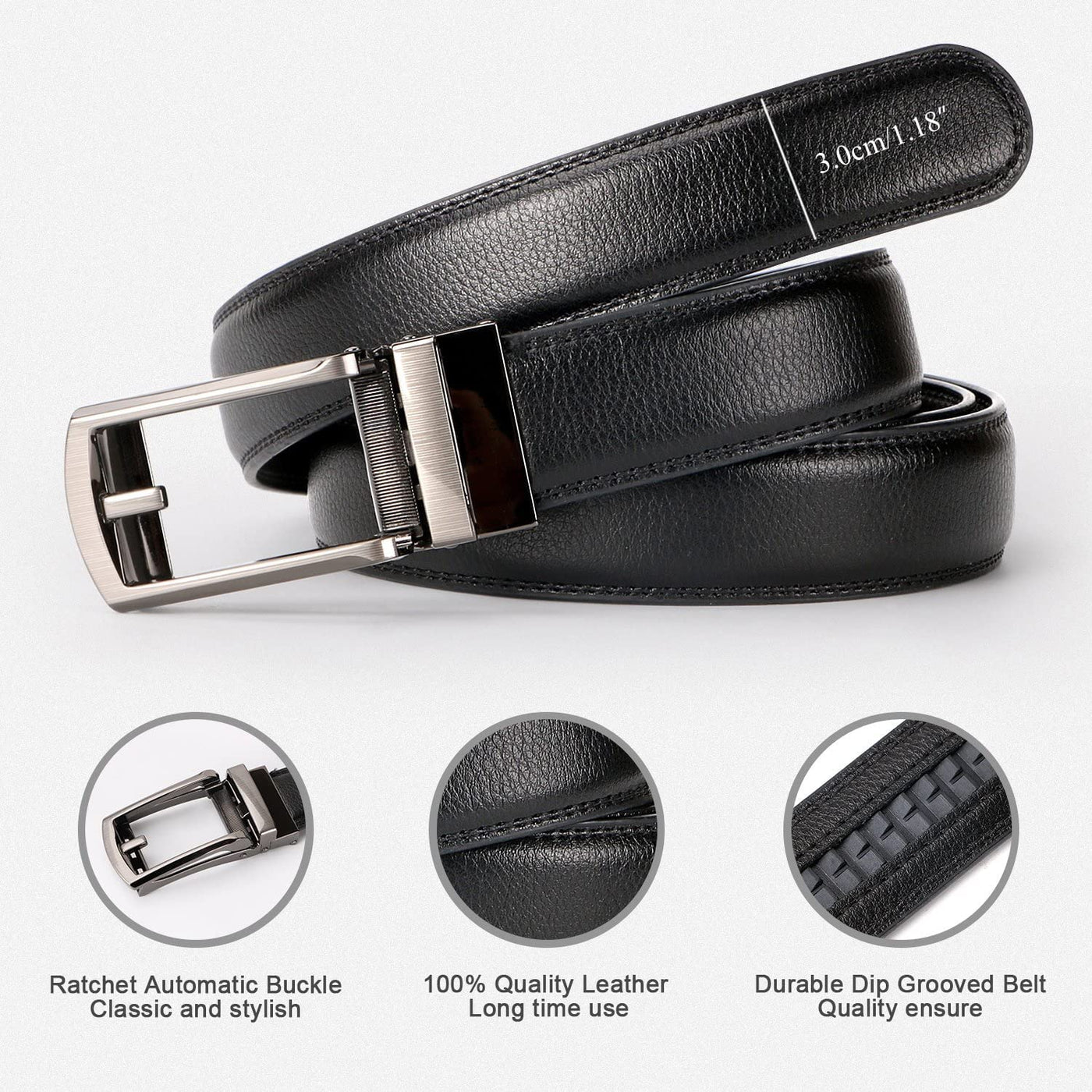 Set of 2 Leather Ratchet Dress Belt for Men