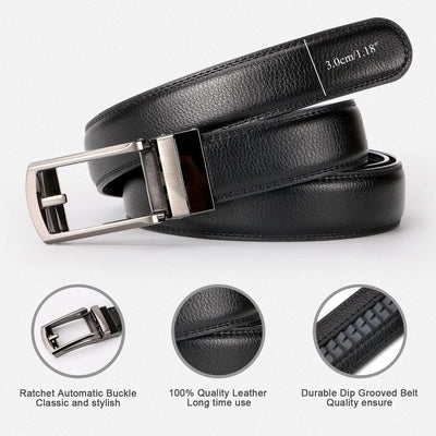 Set of 2 Leather Ratchet Dress Belt for Men